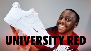 Nike Air Force 1 White University Red On Foot Sneaker Review QuickSchopes 632 Schopes FZ7187 100 [upl. by Bondon]