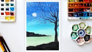 Suluboya Manzara  Kolay Suluboya Çizimleri  Easy Watercolor Tutorial [upl. by Rma966]