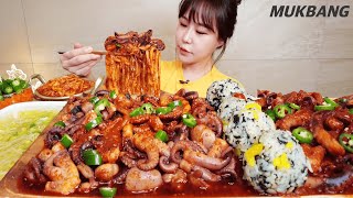 SUB 매운 선화동 쭈꾸미 2kg ㅣFt우동사리 주먹밥ㅣ먹방 Spicy webfoot Octopus Hot pepper noodles REAL SOUND ASMR MUKBANG [upl. by Houghton]