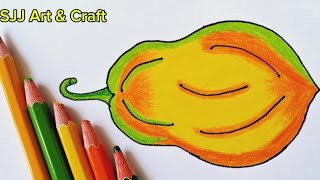 Papaya Drawing for kids very easyHow to draw Papaya Step by step Tutorial SJJ Art amp Craft [upl. by Zak]