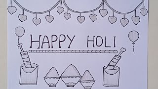 Easy Drawing Of Holi Festival  Holi Drawing Very Easy  Pencil Drawing  Happy Holi [upl. by Brnaba]