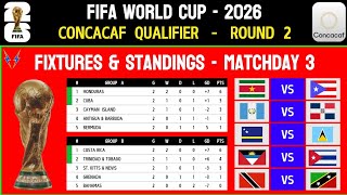 WORLD CUP QUALIFIERS 2026 CONCACAF  ROUND 2  FIXTURES AND STANDINGS  MATCHDAY 3 [upl. by Roxi]