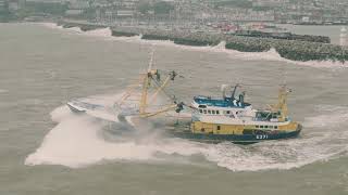 Julie of Ladram leaving Brixham Harbour during Storm Babet [upl. by Ikkin780]