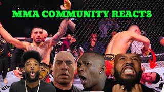 ILIA TOPURIA VS MAX HOLLOWAY REACTIONS MMA COMMUNITY REACTS TO ILIA TOPURIA VS MAX HOLLOWAY [upl. by Hamimej630]