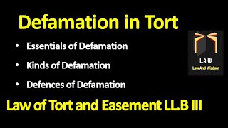 Defamation in Tort  Law of Torts and Easement [upl. by Ayomat]