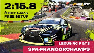 SPA HOTLAP LEXUS RCF GT3  Free Setup  2158  Assetto Corsa Competizione 1101v [upl. by Ashwin]