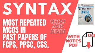 Syntax MCQS Repeated In FCPS PAST PAPER Explained In Urdu and Hindi with notes PDF Lecturer [upl. by Tolland]