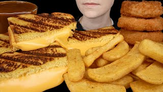 ASMR Grilled Cheese Sandwiches Crunchy Onion Rings amp Steak Fries with Brown Gravy [upl. by Ellehc]