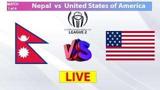 🔴Live Nepal vs USA  Nepals Match 1 of 4  ICC CWC League 2 Match Live  Nepal tour of USA Cricket [upl. by Laurel429]