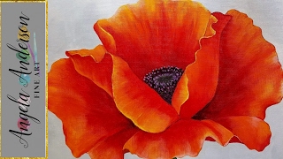 RED POPPY Acrylic Painting Georgia OKeeffe Inspired Tutorial LIVE Beginner Blending Lesson [upl. by Wordoow]