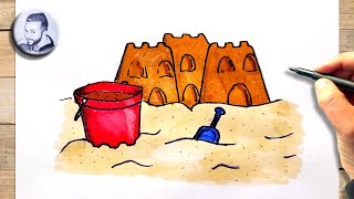 Comment dessiner un château de sable facile à dessiner [upl. by Neersan]