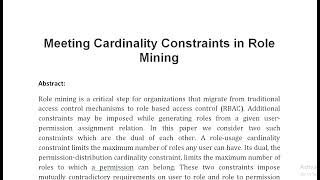 Meeting Cardinality Constraints in Role Mining [upl. by Minoru840]