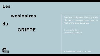 Analyse critique et historique du discours  perspectives pour la recherche en éducation [upl. by Velda]