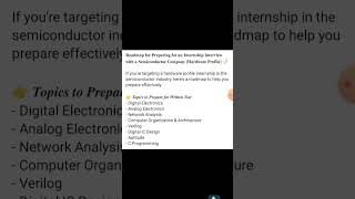 Topics you should concentrate on while preparing for internship interview in semiconductor industry [upl. by Bresee]