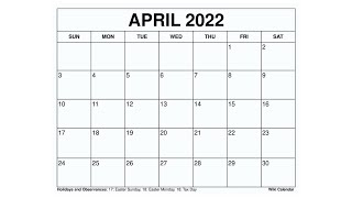 Printable April 2022 Calendar Templates with Holidays  Wiki Calendar [upl. by Grimbald]