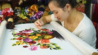 Hand Embroidery Art  Step by Step Design and Embroidery Colorful Wild Rose Flower [upl. by Nabal519]