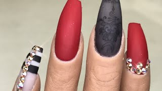 UÑAS Rojas con Negro  Decoración de UÑAS en Gel [upl. by Efeek294]