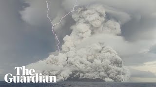 Tonga volcano ash smoke and lightning seen before eruption that caused tsunami [upl. by Acirahs]