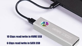 LIVE AIKONPU M2 SSD SATA NVME Enclosure Adapter RGB Fan USB C 31 Gen 2 10Gbps [upl. by Vincenz]