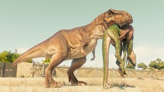 TYRANNOSAURUS REX vs ALL DINOSAURS ON SANTAEGIDIUS ISLAND  Jurassic World Evolution 2 [upl. by Anigue]