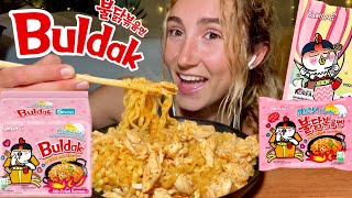 ASMR MUKBANG CHEESY CARBONARA NOODLES  eating spicy samyang buldak ramen noodles [upl. by Atihana66]