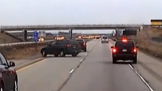 Woman Tailgating Car Too Closely Loses Control and Veers Off Highway [upl. by Myna]