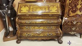 Antique Dutch Burr Walnut Floral Marquetry Bureau c1780 [upl. by Nogaem]