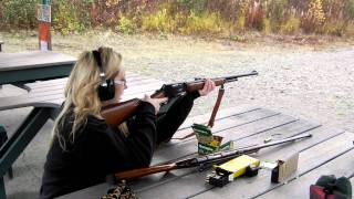 Analisa shooting the 444 Marlin Rifle in Birchwood Alaska [upl. by Anallij]