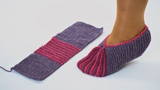 Very easy knitting slippers Tutorial for beginners Miarti🧶 [upl. by Negaem]