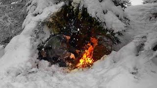 Caught in a Snowstorm  Winter Bushcraft Shelter In Heavy Snow [upl. by Arac943]