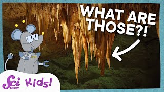 What are Stalactites and Stalagmites  Lets Explore Caves  SciShow Kids [upl. by Kinnon]