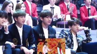 161202 BTS방탄소년단 reaction to GFRIEND여자친구 amp SEVENTEEN세븐틴  Adore U  VERY NICE MAMA [upl. by Ynnel]