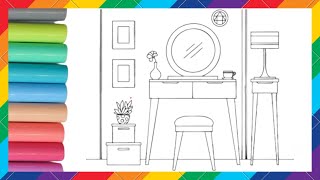 Easy dressing table drawing for kids  Step by step dressing table drawing for kids [upl. by Enorel587]