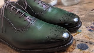 Patina Project Transforming Allen Edmonds Cornwallis in Walnut to Emerald Green with custom sole [upl. by Atled]