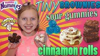 Yummy Nummies Tiny Brownies Cinnamon Rolls amp Sour Gummies [upl. by Yasmin]