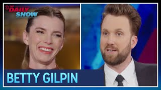 Betty Gilpin  Playing an AIFighting Nun on quotMrs Davisquot  The Daily Show [upl. by Akcimehs468]