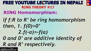 If fR to R is Ring Homomorphism then f00 and fafa  RING THEORY 17 [upl. by Gilleod]