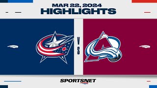 NHL Highlights  Blue Jackets vs Avalanche  March 22 2024 [upl. by Dranal]