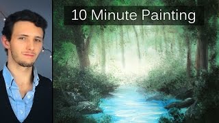 Painting a Misty Forest Landscape with Acrylics in 10 Minutes [upl. by Koblick]