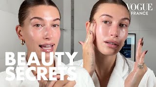 Hailey Biebers skincare routine for a super glowy complexion  Vogue France [upl. by Nnylamme]