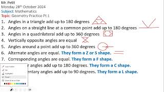 EVENING CLASSES DAY 1 WEEK 9 FALL 2024 Geometry Practice [upl. by Vassily858]