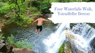 Jumping and swimming at the Four Waterfalls walk Brecon Ystradfellte Wales Amazing wild swim [upl. by Cramer]