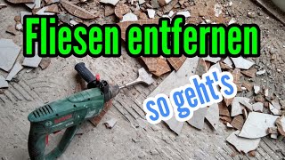 Alte Fliesen entfernen Einfach Bodenfliesen entfernen so gehts Bohrhammer Fliesenmeißel [upl. by Shifrah]