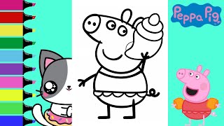 Coloring Peppa Pig and George Pig Beach Day Coloring Book Pages  Sprinkled Donuts JR [upl. by Esela]