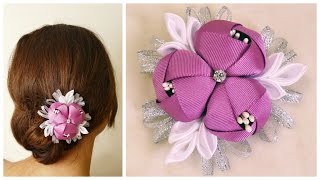 DIY ribbon flower I Kanzashi flower tutorial [upl. by Ecyarg]