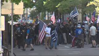 Crowd of altright activists clash with Antifa in violent afternoon demonstrations in Portland [upl. by Oniliuqnart]