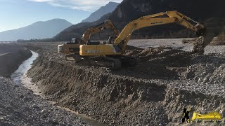 CONSTRUCTION OF TWO REPELLENTS IN THE TAGLIAMENTO RIVER heavyequipment caterpillar excavator dig [upl. by Tolkan]