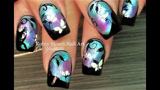 Foil and Pigment Nails  White Butterfly Nail Art Design Tutorial [upl. by Nitsu]