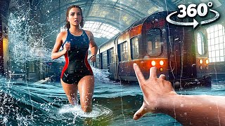 360° TRAIN STATION FLOOD 1  Escape Tsunami Wave with Girlfriend VR 360 Video 4k ultra hd [upl. by Aihsekal]