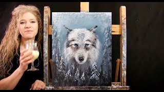 Learn How to Paint ARCTIC WOLF with Acrylic  Paint and Sip  Winter Animal Step by Step Tutorial [upl. by Narayan]